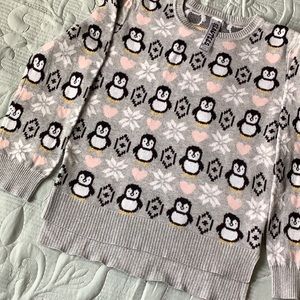 Beautees Penguins/Snowflakes/Pink Hearts Cotton Blend Pullover Sweater